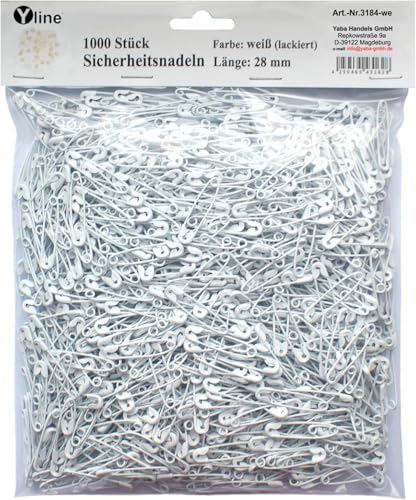1000 Stück Duplex Sicherheitsnadeln klein, weiß ca. 28 mm, Sicherheits- Nadel Nadeln, 3184-we von Yline