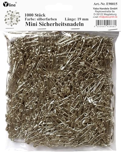 1000 Stück Mini Sicherheitsnadeln klein, Silber ca.19 mm, Sicherheits- Nadel Nadeln, E90015 von Yline