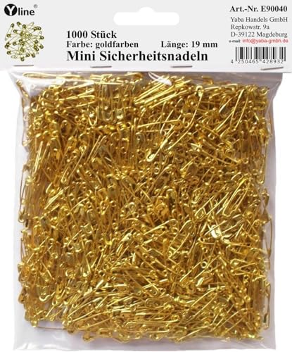 1000 Stück Mini Sicherheitsnadeln klein, goldfarben ca.19 mm, Sicherheits- Nadel Nadeln, E90040 von Yline