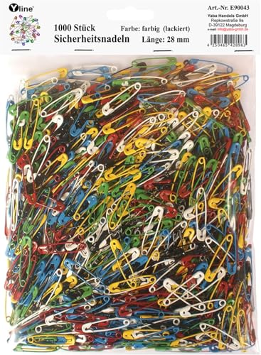 1000 Stück Sicherheitsnadeln klein, bunt, 6 Farben, L. 28 mm, Sicherheits- Nadel Nadeln, E90043 von Yline