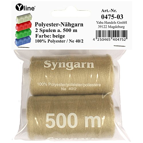 2 Spulen a. 500 m Nähgarn/Syngarn beige, Garn Nähfaden Polyester für die Nähmaschine, 0475-03 von Yline