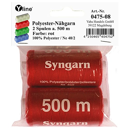 2 Spulen a. 500 m Nähgarn/Syngarn rot, Garn Nähfaden Polyester für die Nähmaschine, 0475-08 von Yline