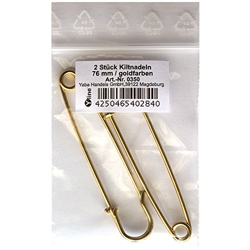 2 Stück Kiltnadeln goldfarben 76mm, Maxi Sicherheitsnadeln groß, Schmucknadel Ziernadeln Nadel Nadeln, 0350 von Yline
