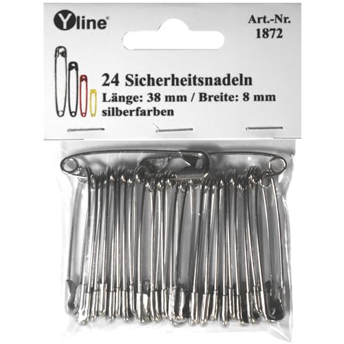 24 Stück Sicherheitsnadeln 38 mm, silberfarben, Nadel Nadeln, 1872 (38 mm) von Yline