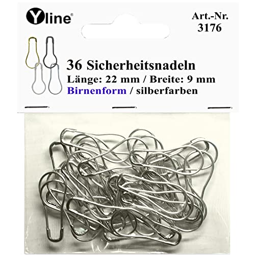 36 Stück Mini Sicherheitsnadeln (Birnenform) silberfarben ca.22 mm, Sicherheits- Nadel Nadeln, 3176 von Yline