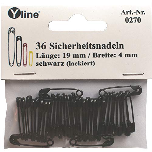 36 Stück Mini Sicherheitsnadeln 19 mm klein, schwarz, Nadel Nadeln, sl, 0270 von Yline