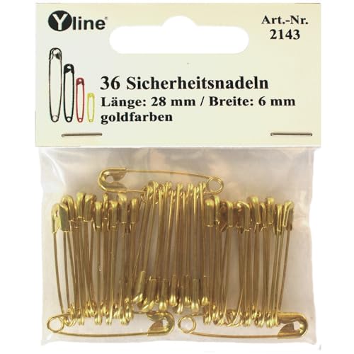 36 Stück Sicherheitsnadeln ca.28 mm goldfarben, Sicherheits- Nadel Nadeln, 2143/(28 mm) von Yline