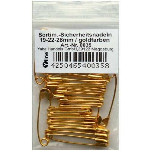 36 Stück Sortiment Sicherheitsnadeln goldfarben 19-22-28 mm, 0035 36 Stück Sortiment Sicherheitsnadeln goldfarben 19-22-28 mm, 0035 von Yline