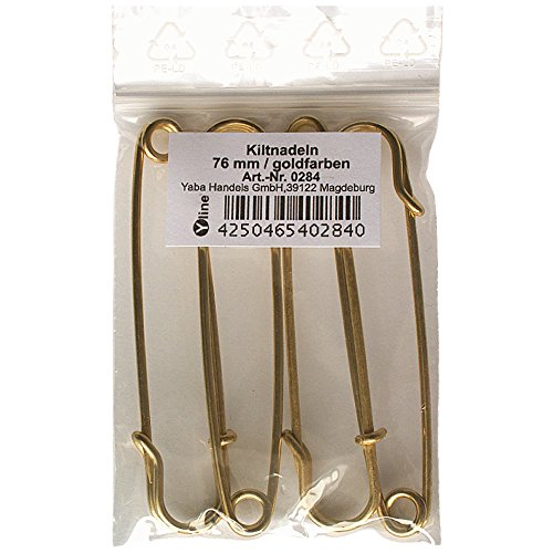 4 Stück Kiltnadeln goldfarben 76mm, Maxi Sicherheitsnadeln groß, Schmucknadel Ziernadeln Nadel Nadeln, 0284 von Yline