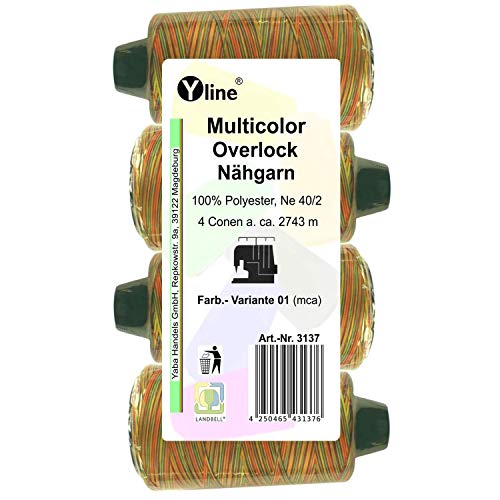 4 Stück Spulen Multicolor Overlock - Nähgarn, Farb.-Variante 01, a. 2743 m, NE 40/2, 100% Polyester, Nähfaden, Nähmaschinen Garn, 3137 von Yline