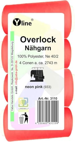 4 Stück Spulen Overlock - Nähgarn, neon pink, a. 2743 m, NE 40/2, 100% Polyester, Nähfaden, Nähmaschinen Garn, 3110 von Yline