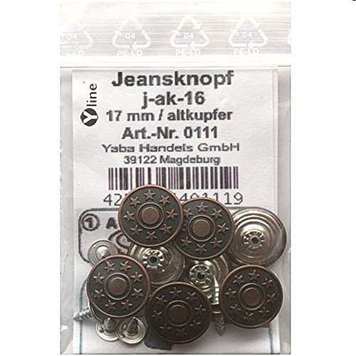 8 Stück Jeansknöpfe/Metallknöpfe altkupfer nähfrei im Polybeutel, j-ak-16 8 Stück Jeansknöpfe/Metallknöpfe altkupfer nähfrei im Polybeutel, j-ak-16 von Yline