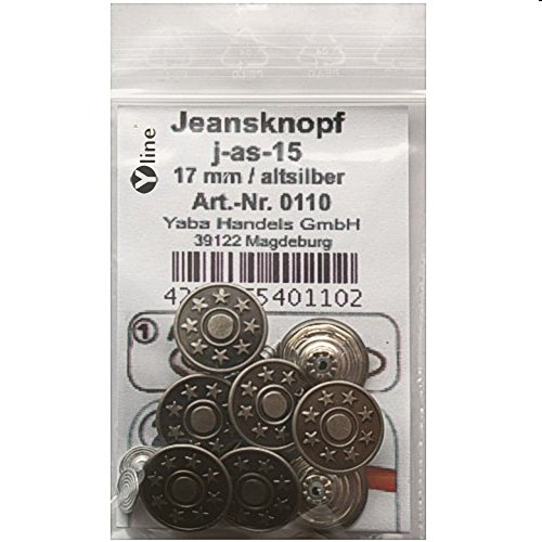 8 Stück Jeansknöpfe/Metallknöpfe altsilber nähfrei im Polybeutel, sl, 0110 von Yline