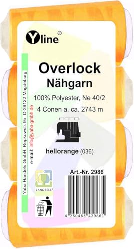 4 Stück Spulen Overlock - Nähgarn, hell - orange, a. 2743 m, NE 40/2, 100% Polyester, Nähfaden, Nähmaschinen Garn, (0,01 € / 10 m), 2986 4 Stück Spulen Overlock - Nähgarn, hell - orange, a. 2743 m, NE 40/2, 100% Polyester, Nähfaden, Nähmaschinen Garn, (0,01 € / 10 m), 2986 von Yline
