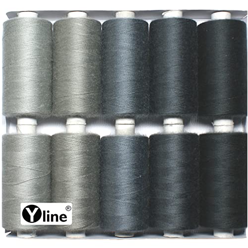 Set Nähgarn Garn Polyester Grau - Töne für die Nähmaschine 10 Sp. a. 500 m Nähfaden, (0,24 € / 100m), 3197 von Yline