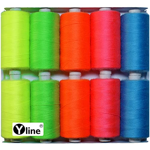 Set Nähgarn Garn Polyester Neon - Farben für die Nähmaschine 10 Sp. a. 500 m Nähfaden, (0,24 € / 100m), 3196 von Yline