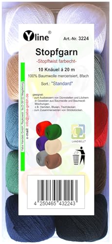 Sortiment Stopfgarn Stopftwist 10 Knäuel 100% Baumwolle (Standard), (0,07 € / m), 3224 von Yline