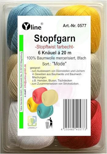 Sortiment Stopfgarn Stopftwist 6 Knäuel 100% Baumwolle (Mode), sl, 0577 von Yline