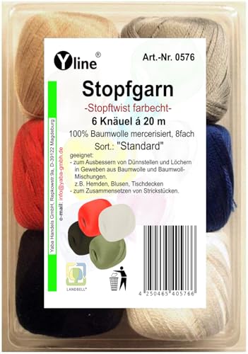 Sortiment Stopfgarn Stopftwist 6 Knäuel 100% Baumwolle (Standard), sl, 0576 von Yline