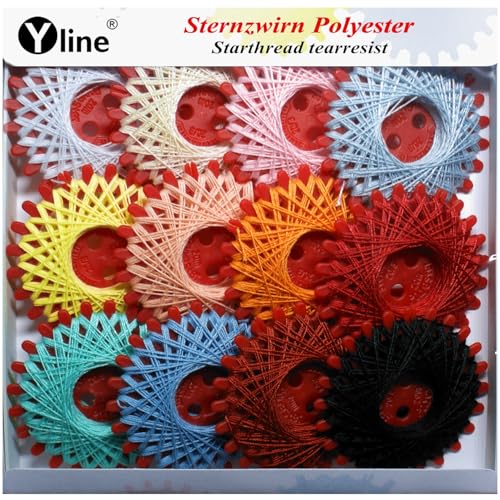 Yline 12er Set Sternzwirn, Zwirn Polyester, Sternchenzwirn bunt/Mode, (0,03 € / m), FL0004 von Yline