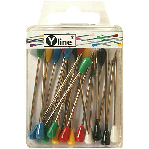 Yline 24 Stück Tapezierstecker mit Kunststoffkopf versch. farbig ca. 60 mm, Schmuck- Nadeln Stecknadeln groß, 3114 von Yline