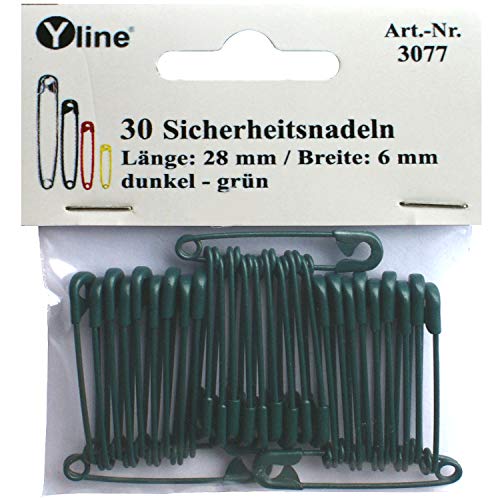 Yline 30 Stück Sicherheitsnadeln 28 mm, dunkel - grün, Sicherheits- Nadel Nadeln, Bastelbedarf, 3077 von Yline