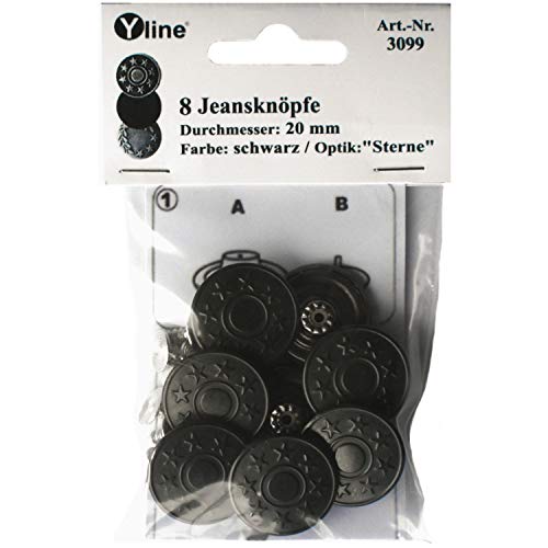 Yline 8 Jeans Knöpfe schwarz 20 mm, Jeansknöpfe Metallknopf, Metall Knöpfe, nähfrei, im Polybeutel, sl, 3099 von Yline