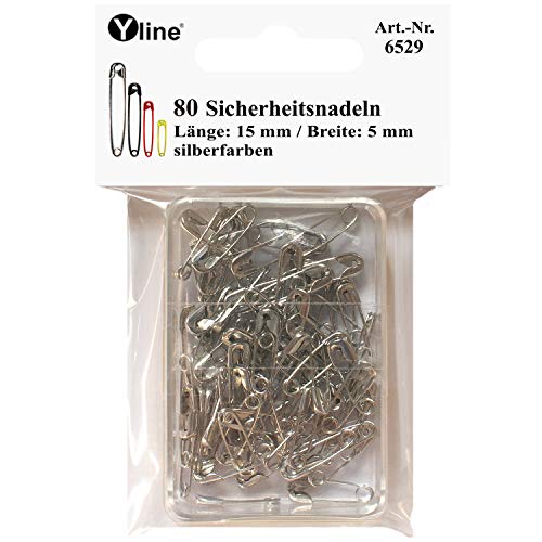 Yline 80 Stück Mini Sicherheitsnadeln 15 mm, klein, silberfarben, nickelfrei, Nadel Nadeln, 6529 von Yline