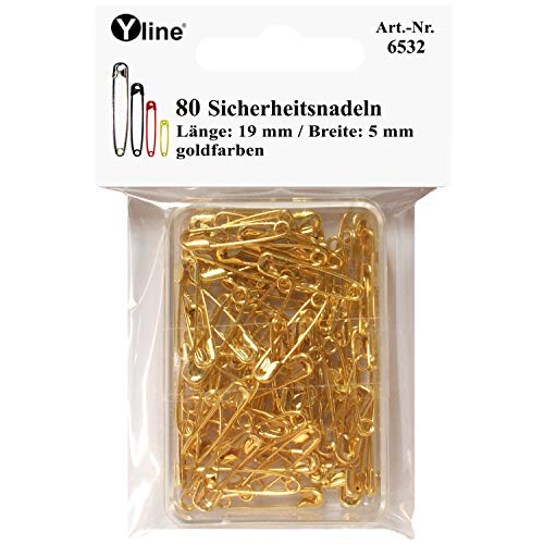 Yline 80 Stück Mini Sicherheitsnadeln 19 mm, klein, goldfarben, nickelfrei, Nadel Nadeln, 6532 von Yline