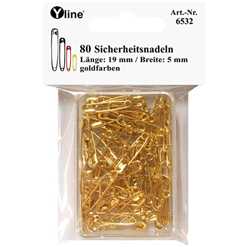 Yline 80 Stück Mini Sicherheitsnadeln 19 mm, klein, goldfarben, nickelfrei, Nadel Nadeln, 6532 von Yline