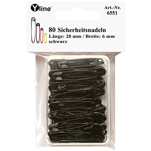 Yline 80 Stück Mini Sicherheitsnadeln 28 mm, klein, schwarz, nickelfrei, Nadel Nadeln, 6551 von Yline
