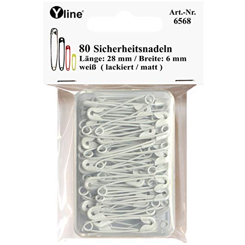 Yline 80 Stück Mini Sicherheitsnadeln 28 mm, klein, weiß, nickelfrei, Nadel Nadeln, 6568 von Yline