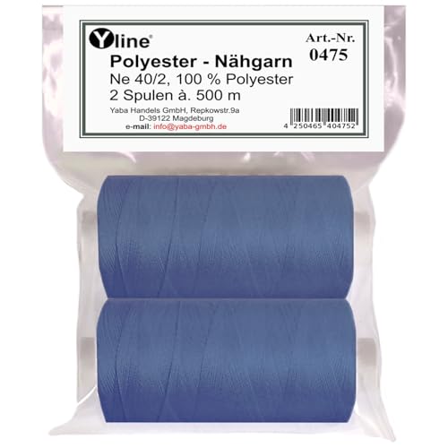 Yline - Nähgarn für Nähmaschine, Nähfaden Polyester, Syngarn Allesnäher, 1000 m (2 Spulen), 0475-06 (mittel - blau/königsblau) von Yline