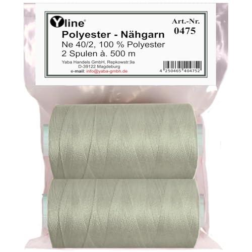 Yline - Nähgarn für Nähmaschine, Nähfaden Polyester, Syngarn Allesnäher, 1000 m (2 Spulen), 0475-17 (perl - grau) von Yline
