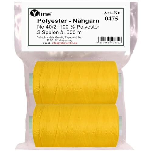 Yline - Nähgarn für Nähmaschine, Nähfaden Polyester, Syngarn Allesnäher, 1000 m (2 Spulen), 0475-28 (hell - orange) von Yline