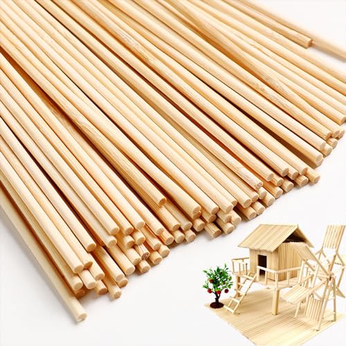 200 Stück Runden Holzstäbche,Natürlich Zuckerwatte Stäbe,Holzstäbchen Rund Holzstäbchen zum Basteln,Eisstiele Holz, Schaschlikspieße, für Holzarbeiten, Kunstprojekte & DIY(300mmx3mm) von Ylinwtech