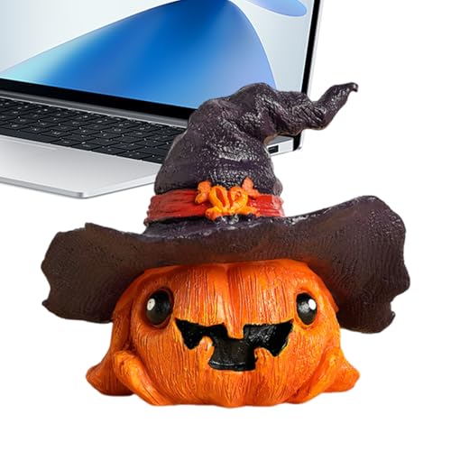 Ylnailky Halloween Kürbis-Figur Mit Hut - Kunstharz Kürbis Statue Tisch Deko Mitte | Kompakter lustiger Deko-Schmuck für Fensterbank Schlafzimmer Schrank Wohnzimmer und Partys von Ylnailky