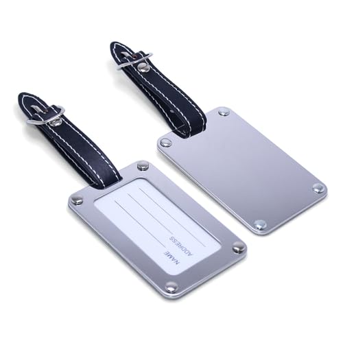 Gepäckanhänger aus Edelstahl, langlebig, mit Lederband, für Handtaschen, Rucksäcke, Koffer, Ausweise, einfache Identifizierung und stilvoll, 2 Stück von YlobdolY