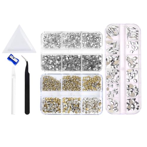 Kristall-Nagelkunst-Strasssteine für DIY-Nagelkunst-Dekorationen, verschiedene Formen, Glasperlen mit Werkzeug für Nägel, Gesichter, Augen, Make-up, Kleidung und Handwerk, Weiß, 3580 Stück von YlobdolY
