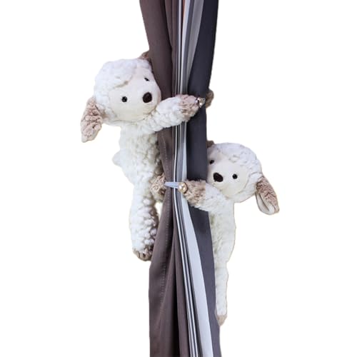 Vorhang-Raffhalter mit Schaf, weich, flauschig, Samt, niedliche Cartoon-Tiere, Vorhanghalter mit elastischem Knopf, Vorhang-Raffhalter für Schlafzimmer, Heimdekoration, Weiß, 2 Stück Vorhang-Raffhalter mit Schaf, weich, flauschig, Samt, niedliche Cartoon-Tiere, Vorhanghalter mit elastischem Knopf, Vorhang-Raffhalter für Schlafzimmer, Heimdekoration, Weiß, 2 Stück von YlobdolY