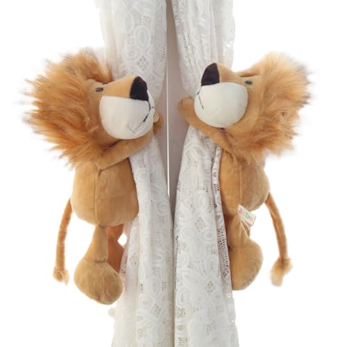 Vorhang-Raffhalter mit Tiermotiv, gefüllt, niedlich, Cartoon-Waldtiere, Vorhanghalter mit elastischem Knopf, Raffhalter für Vorhangseil, Zubehör, Schlafzimmer, Heimdekoration, Löwe, 2 Stück Vorhang-Raffhalter mit Tiermotiv, gefüllt, niedlich, Cartoon-Waldtiere, Vorhanghalter mit elastischem Knopf, Raffhalter für Vorhangseil, Zubehör, Schlafzimmer, Heimdekoration, Löwe, 2 Stück von YlobdolY
