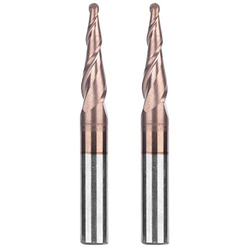 2 Pcs 2 Flute Tapered Ball Nose End Mills, Bronze Coated Cone End Milling Cutter, Durable and Wear, High Surface Finish, Excellent Chip Removal, for Engraving Cutting R1. von Ylwxzenith