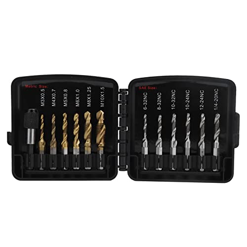Combined Tap Drill Bit Set HSS Ti Plated, Metric and System Sizes, with Fast Change Adapter 1/4in, for Drilling and Tapping in Metals and Plastics von Ylwxzenith