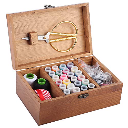 Multifunktions -Vintage -Nähbox, Kiefernholz -Stiftkopf -Kopfgewindespeicherung, DIY -Nähstrickwerkzeug mit Retro -Eisenmuster (Tower set box) von Ylwxzenith