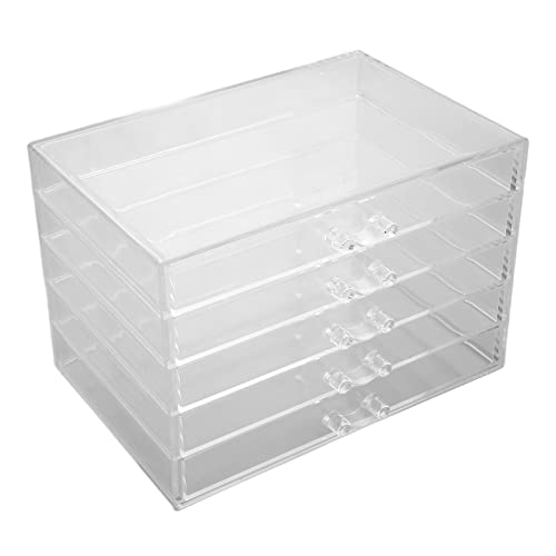 Ylwxzenith Schmuckschatulle aus Acryl mit 5 Schubladen, transparentes Design, abnehmbare Ohrringaufbewahrung, ideal für Halsketten und Lippenstift, eleganter Schminktisch-Organizer von Ylwxzenith