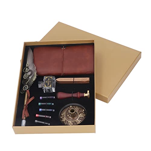 Ylwxzenith Vintage Quill Stift und Tinten -Set, Stift mit Wachsstempelkit, ideal für Kalligraphie und Geben, PU- und Messingmaterial, zum Schreiben, häufig zum Dekorieren verwendet (Gray) von Ylwxzenith