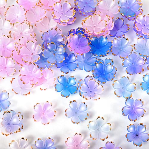 100 Stück Acryl Blumen Charms Anhänger,Ymapinc Niedlicher Blumen Perlen Schmuck Selber Machen Set Mini Anhänger für Armbänder mit Goldbesetzter Blume Blau-Lila, Hellrosa Farbverlauf 100 Stück Acryl Blumen Charms Anhänger,Ymapinc Niedlicher Blumen Perlen Schmuck Selber Machen Set Mini Anhänger für Armbänder mit Goldbesetzter Blume Blau-Lila, Hellrosa Farbverlauf von Ymapinc