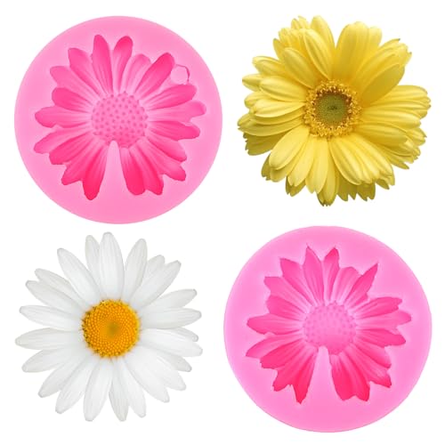 2 Stück Gänseblümchen Silikonformen,Ymapinc 3D Blumen Gießformen Silikon Gänseblümchen Kerzenformen Silikon für DIY Kuchendekoration Schokolade Keks Kunsthandwerk(Rosa) von Ymapinc