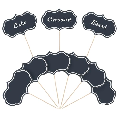 Ymapinc 50 Stück Buffet Schilder Schwarz 10cm Essen Schilder zum Beschriften Käsemarker Leere Zahnstocher Fähnchen Cupcake Dekorationen für Karnevalsparty Cocktailparty Party(9x6cm) von Ymapinc