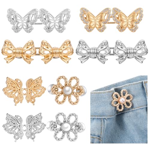 8 Sets verstellbare Hosen-Taillenspanner Knöpfe, Ymapinc abnehmbare Strass-Jeansnadel, Hosen-Taillenmieder Clip, Metallverlängerungen, Jeans-Clip-Schnallen für Hosen, zu lockere, große Hosen von Ymapinc